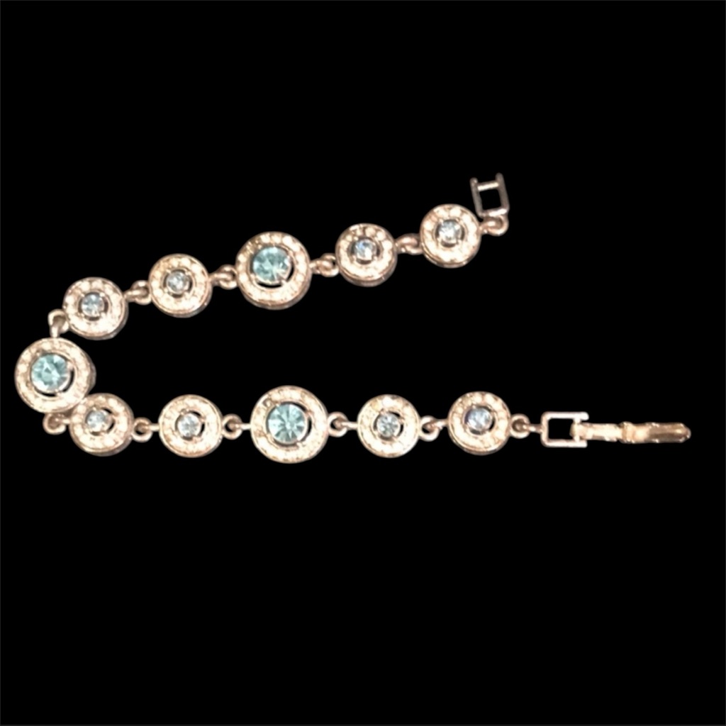 Signed Vintage Aai Blue Rhinestone Silvertone Bracelet
